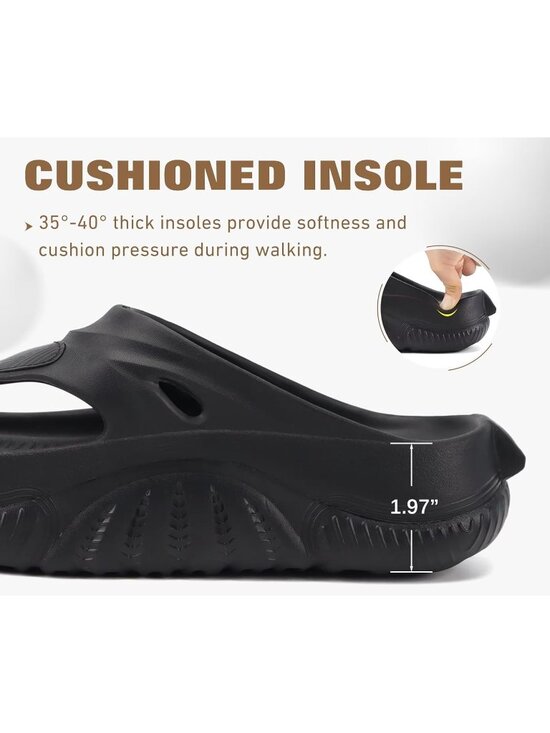 Men\'s All Black Orthopaedic Foot bed Flip Flops Fabric Toe Post Beach Sandals